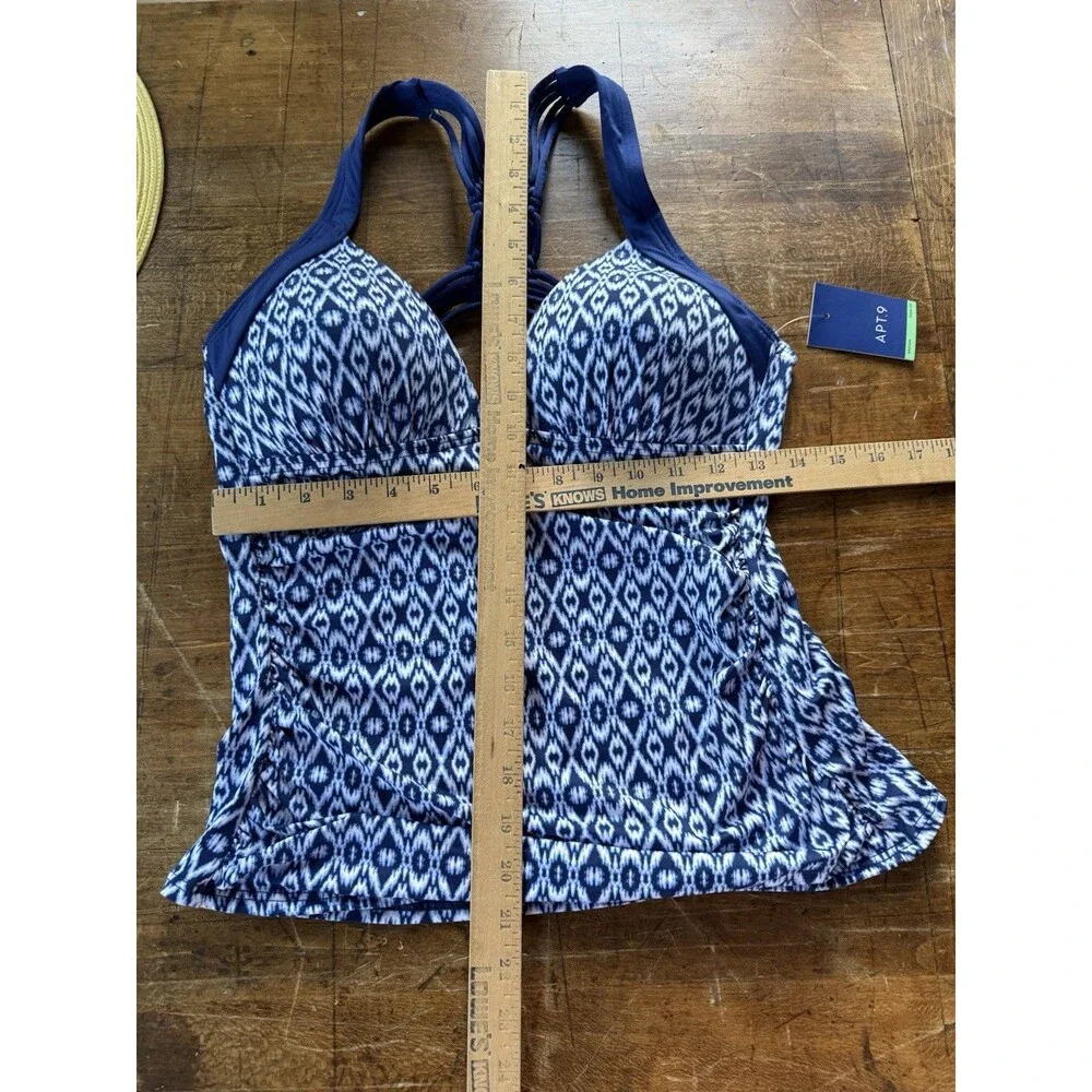 Apt. 9 women spring summer swimwear tankini top blue white geometric M New